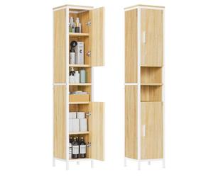 ELUCHANG Colonne Salle de Bain Étroite, E1 MDF+Métal, Étagère Réglable 6,4cm, Anti-basculement Hydrofuge, Gain de Place,30 x 30 x 174 cm,Chêne Clair+Blanc