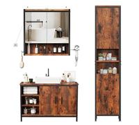 ELUCHANG Ensemble Meuble Salle de Bain 3 pièces,avec Miroir, Meuble Vasque,Armoire Colonne Haute, étagères réglables, Style Moderne&Industriel,Vintage+Noir