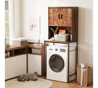 ELUCHANG Meuble au-Dessus de Machine à Laver, E1 MDF+Métal, Étagère Réglable 6,4cm, X-Support+Anti-basculement, pour WC & Buanderie,Vintage+Noir,67x40x174cm