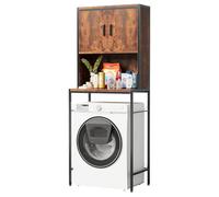 ELUCHANG Meuble Machine à Laver et Seche Linge, Meuble WC Dessus de Toilette Étagères Réglables et Compartiments Ouverts 2 Portes pour la Armoire de Toilette Buanderie,Vintage+Noir,67x40x174cm