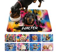 ELULAE Tapis Nourriture Animal Personnalisé Photo Nom, Chien Eau, Style Peinture Graffiti, Chat Antidérapant Caoutchouc, Cadeau Amoureux Animaux