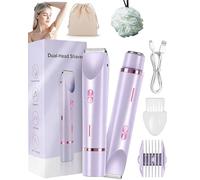 Elunara Shaver, 2 in 1 Dual Head Electric Bikini Body Razor Trimmer, Electric Bikini Trimmer, Ipx7 Waterproof, Wet and Dry Use, Smooth Skin Ideal, For Bikini Legs Face Underarm Arm (Purple)