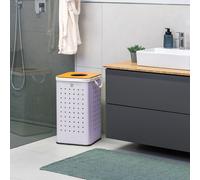 eluno bac à linge carré, panier à linge, collecteur de linge avec sac à linge lavable et couvercle amovible, capacité 50 litres pour chambre à coucher, salle de bain, rangement de linge en métal, lila