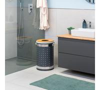 eluno bac à linge rond, panier à linge, collecteur de linge avec sac à linge lavable et couvercle amovible, capacité 50 litres pour chambre à coucher, salle de bain, rangement de linge en métal, gris