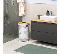 eluno bac à linge rond, panier à linge, collecteur de linge avec sac à linge lavable et couvercle amovible, capacité 50 litres pour chambre à coucher, salle de bain, rangement de linge en métal, blanc