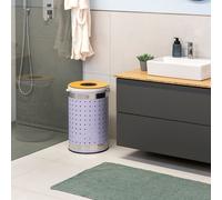 eluno bac à linge rond, panier à linge, collecteur de linge avec sac à linge lavable et couvercle amovible, capacité 50 litres pour chambre à coucher, salle de bain, rangement de linge en métal, lilas