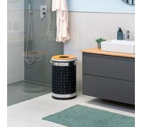 eluno bac à linge rond, panier à linge, collecteur de linge avec sac à linge lavable et couvercle amovible, capacité 50 litres pour chambre à coucher, salle de bain, rangement de linge en métal, noir