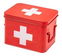 eluno Boîte à pharmacie pour ranger les pansements, la médecine et les médicaments, avec plateau amovible et 4 compartiments inférieurs spacieux pour médicaments, boîte à pharmacie en métal (Rouge)