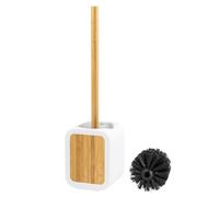 eluno Brosse WC avec Surface caoutchoutée Soft Touch en Plastique et Bambou, avec 1 tête de Brosse de Rechange (Blanc)