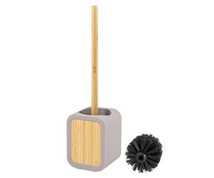 eluno Brosse WC avec Surface caoutchoutée Soft Touch en Plastique et Bambou, avec 1 tête de Brosse de Rechange (Taupe)