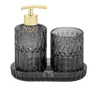 eluno Burano Lot de 3 accessoires de salle de bain ronds en verre comprenant 1 distributeur de savon, 1 gobelet et 1 bol, idéal pour la salle de bain, les toilettes d'invités et la cuisine (noir)