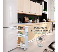 eluno Chariot de cuisine en niche, chariot de cuisine, organisateur de salle de bain avec 3 niveaux, bois, blanc