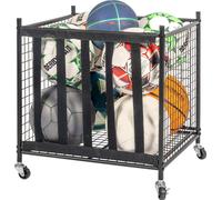 eluno chariot de rangement mobile pour ballons de sport empilable, chariot pour ballons pour ranger les ballons de foot, de volley, de basket, de hand etc. avec 5 sangles sur un côté - pour prendre le