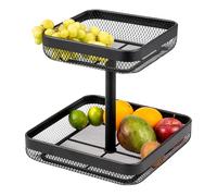 eluno Corbeille à fruits carrée à 2 étages en métal - Beaucoup d'espace pour le stockage clair des fruits, des légumes, du pain et des collations dans la cuisine et le salon (noir)