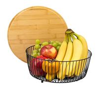 eluno Corbeille à fruits, corbeille à pain avec couvercle en bambou (également utilisable comme planche à découper) Corbeille à fruits idéale pour le stockage clair des fruits, des légumes, du pain et