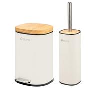 eluno Ensemble d'accessoires de salle de bain FRAMURA 2pcs 1 seau à cosmétique, 1 garniture de WC, métal, beige