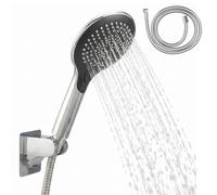 eluno Ensemble de douchette 3 pièces, composé de 1 douchette à main avec 3 types de jet, 1 tuyau de douche en acier inoxydable de 1,5 m de long et 1 support de pommeau de douche avec tampon adhésif