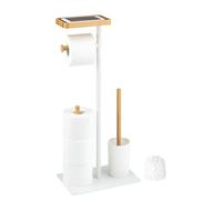 eluno Ensemble WC 4 en 1, Brosse WC, Porte-Rouleau de Rechange, Plateau en Bambou/métal (Blanc)