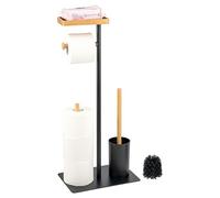 eluno Ensemble WC 4 en 1, Brosse WC, Porte-Rouleau de Rechange, Plateau en Bambou/métal (Noir)