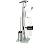 eluno Ensemble WC sur pied 4 en 1 avec brosse WC, 2 têtes de brosse de rechange, porte-rouleaux (rechange) pour 3 rouleaux et étagère, en acier inoxydable et verre satiné