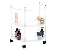 eluno Étagère de lavabo avec 2 étagères et 4 roulettes verrouillables, étagère de salle de bain - Rampe idéale comme porte-serviettes, meuble de lavabo pour ustensiles de salle de bain, en métal blanc