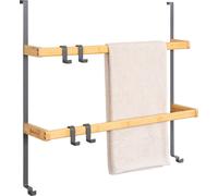 eluno Étagère suspendue de porte en métal et bambou, porte-serviettes de porte avec 2 barres porte-serviettes, 4 crochets pratiques, à accrocher sans percer, gris