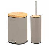 eluno FRAMURA Ensemble d'accessoires de salle de bain 2 pièces composé de 1 poubelle cosmétique avec couvercle à fermeture amortie et d'une capacité de 5 litres et 1 brosse WC, en métal avec couvercle