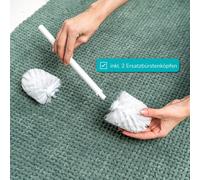 eluno Garniture de WC sur pied 4en1, brosse de WC, porte-rouleau (de rechange), tablette, bambou/métal, blanc