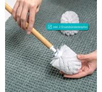 eluno Garniture de WC sur pied 4en1, brosse de WC, porte-rouleau (de rechange), tablette, bambou/métal blanc