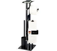 eluno Garniture de WC sur pied 4en1, brosse de WC, porte-rouleau et tablette, en acier inoxydable et verre noir