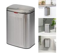 eluno, Grande poubelle, poubelle de cuisine avec couvercle coulissant à suspendre, à poser ou à coller, capacité 8 litres, pour cuisine et salle de bain (aspect acier inoxydable)