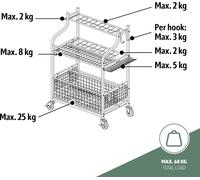 eluno Organisateur d'outils de jardin, chariot à outils avec étagères et paniers, support pour balais, râteaux, râteaux en acier noir