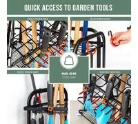 eluno Organisateur d'outils de jardin, étagère d'angle avec crochets supplémentaires, idéal pour balais, binettes, râteaux etc. en acier noir