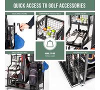 eluno Organisateur pour sacs de golf avec étagères et paniers, pour 2 sacs de golf et accessoires de golf, en acier noir
