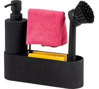 eluno Organiseur d'évier avec surface Soft-Touch, distributeur de savon, tablette, brosse à vaisselle et porte-serviettes, noir