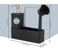 eluno Organiseur d'évier avec surface Soft-Touch, distributeur de savon, tablette, brosse à vaisselle et porte-serviettes, noir