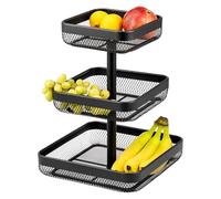 eluno Panier à Fruits carré à 3 étages en métal Noir, Beaucoup d'espace pour Le Stockage Clair des Fruits, des légumes, du Pain et des collations dans la Cuisine et Le Salon