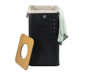 eluno Panier à linge carré avec sac à linge lavable et couvercle amovible, capacité de 50 l, pour chambre à coucher, salle de bain, en métal (noir)