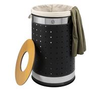 eluno Panier à linge rond, panier à linge, avec sac à linge lavable et couvercle amovible, capacité de 50 litres, pour chambre à coucher, salle de bain (Noir)