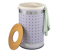 eluno Panier à linge rond, panier à linge, avec sac à linge lavable et couvercle amovible, capacité de 50 litres, pour chambre à coucher, salle de bain (Lilas)