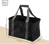 eluno Panier à provisions STELLE, pliable pour gagner de la place, sac à provisions solide, fond renforcé, panier de pique-nique, polyester hydrofuge, noir