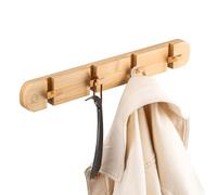 eluno Patère en bambou au design naturel, peu encombrant, Porte Manteau Mural avec 4 crochets pliables, idéal pour vestes, chapeaux, sacs et serviettes, à coller avec de la colle 3M ou pour percer
