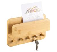 eluno Plaque à clés avec étagère et 5 crochets à clés, rangement pour clés, porte-clés, porte-clés, moderne en bambou bois, mural, à coller ou à percer
