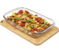 eluno plat à four en verre avec couvercle en bambou, env. 2,2 litres, planche à servir, boîte de rangement, rectangulaire