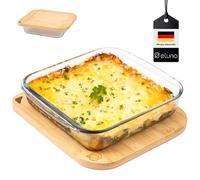 eluno Plat à gratin carré en verre avec couvercle en bambou Env. 1,8 l