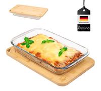 eluno Plat à gratin rectangulaire en verre avec couvercle en bambou Env. 2,2 l