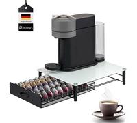 eluno porte-capsules pour 40x Nespresso Vertuo, boîte à tiroirs, support de machine en verre métal et plaque de verre, boîte à capsules de café, distributeur de capsules env. 33,5 x 9 x 41 cm (L/H/P),