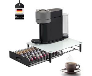 eluno Porte-capsules pour 40 capsules Nespresso Vertuo, boîte à tiroirs, support en verre en métal et plateau en verre, boîte à capsules de café, distributeur de capsules (blanc)