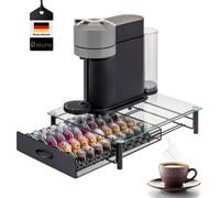 eluno porte-capsules pour 40x Nespresso Vertuo, boîte à tiroirs, support de machine en verre métal et plaque de verre, boîte à capsules de café, distributeur de capsules env. 33,5 x 9 x 41 cm (L/H/P),