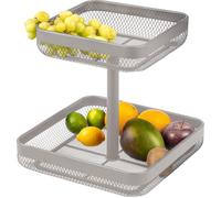 eluno Porte-objets, corbeille à pain carrée 2 étages, coupe à fruits, corbeille à fruits en métal en taupe